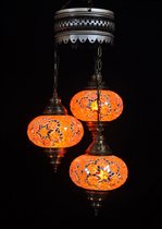 Turkse lamp - Oosterse lamp - Hanglamp - Oranje - 3 bollen - mozaïek