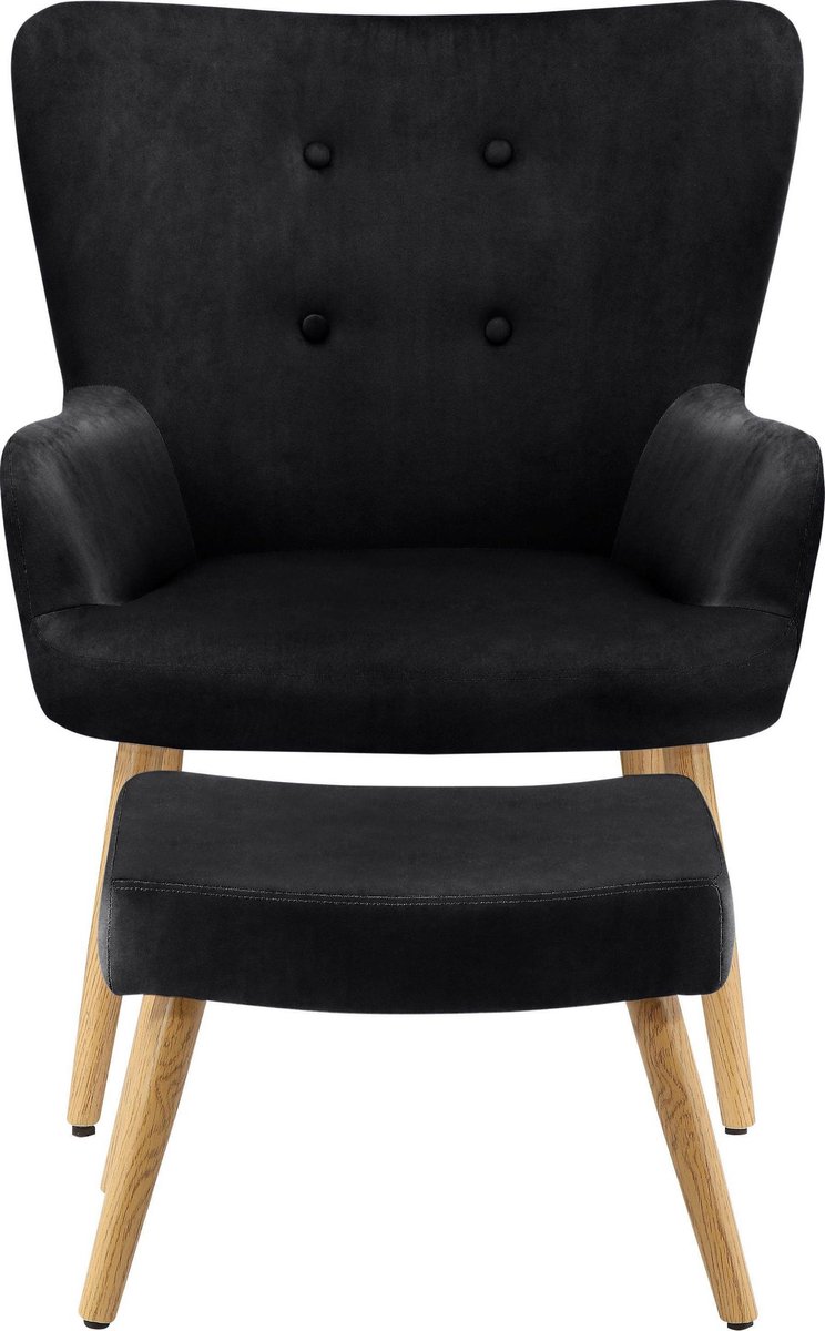 Notio Living Coco-Fauteuil & Kruk - Zwart Fluweel
