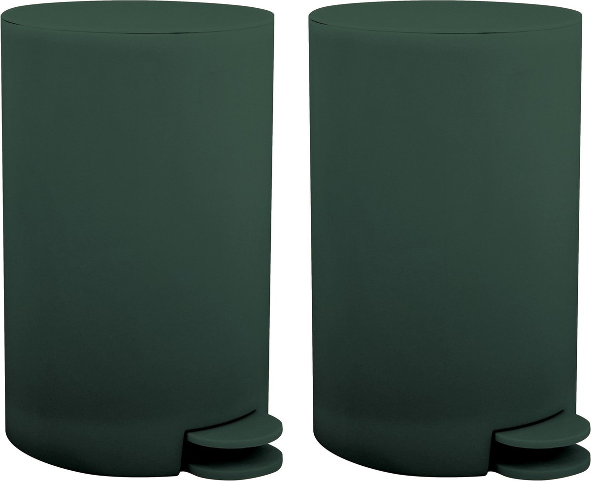 MSV Prullenbak / pedaalemmer - 2x - kunststof - donkergroen - 3L - klein model - 15 x 27 cm - Badkamer/toilet