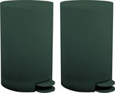 MSV Prullenbak/pedaalemmer - 2x - kunststof - donkergroen - 3L - klein model - 15 x 27 cm - Badkamer/toilet