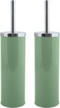 MSV Toiletborstel in houder/wc-borstel - 2x - metaal - groen - 38 cm - Badkamer