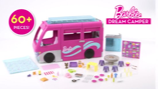 Raffinaderij wacht Hoeveelheid van Barbie - Droomcamper Barbie auto - Speelset met Barbie meubels en glijbaan  | bol.com