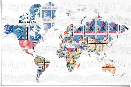 Poster Wereldkaarten Wereldkaart postzegels 61x91,5 | bol cm