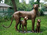 Tuinbeeld - bronzen beeld - Cheetah familie - 109 cm hoog