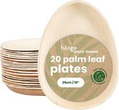 HAAGO 20 Assiettes en feuille de palmier (25 cm, ovales) biodégradables – respectueuses de l'environnement, mariage et Plein air – passent au micro-ondes