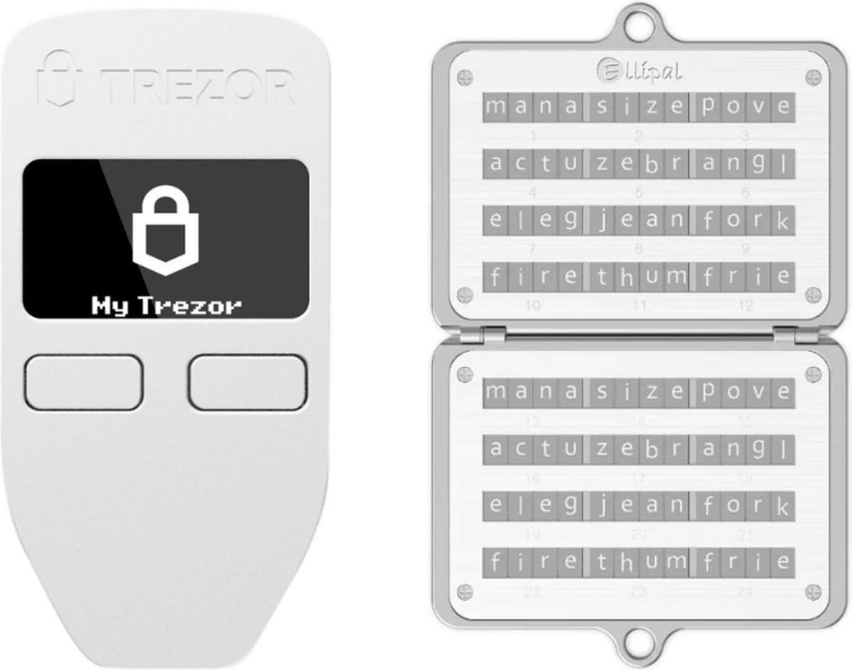 Trezor One Bundel + Ellipal Seed Phrase Steel - Hardware Wallet - Seed Phrase Protector - Wit
