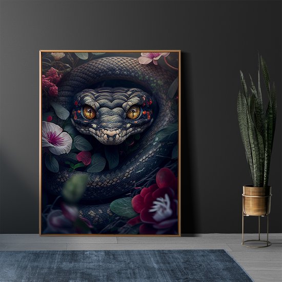 AI - Décoration - Poster - Animaux - Serpent - Fleurs et jungle - 47 - 30 x 40 cm