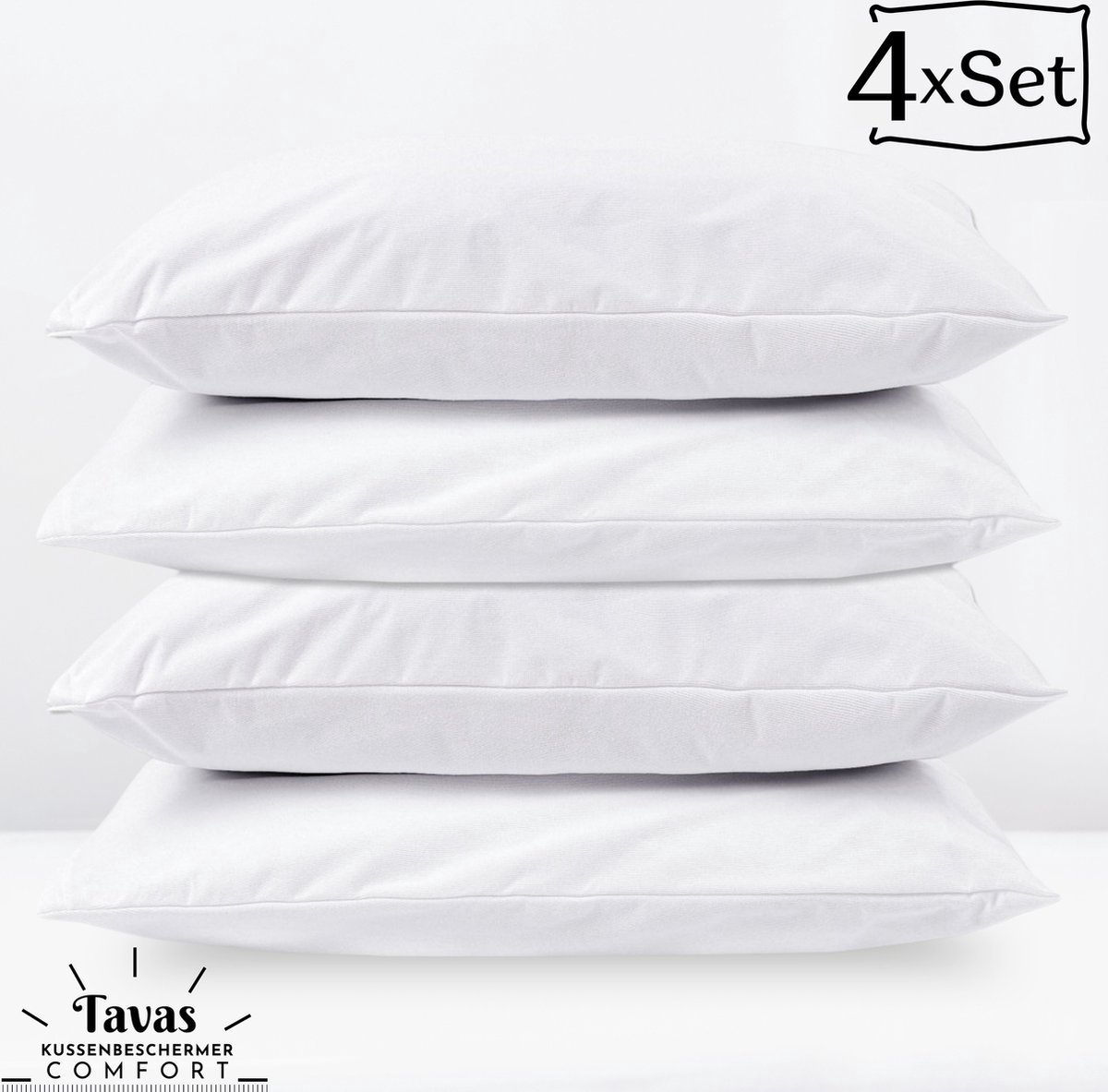 Tavas Pamura Waterdichte Kussenbeschermer 60x70 cm 4 Stuks Kussenbeschermer Vocht beschermend - Met rits - Incontinentie Kussenslop Molton %100 Katoen Badstof Wit