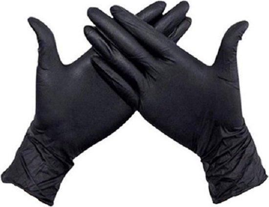 Handschoenen Wegwerp Nitril - Latexvrij - Poedervrij - zwart - Maat L - 100 stuks