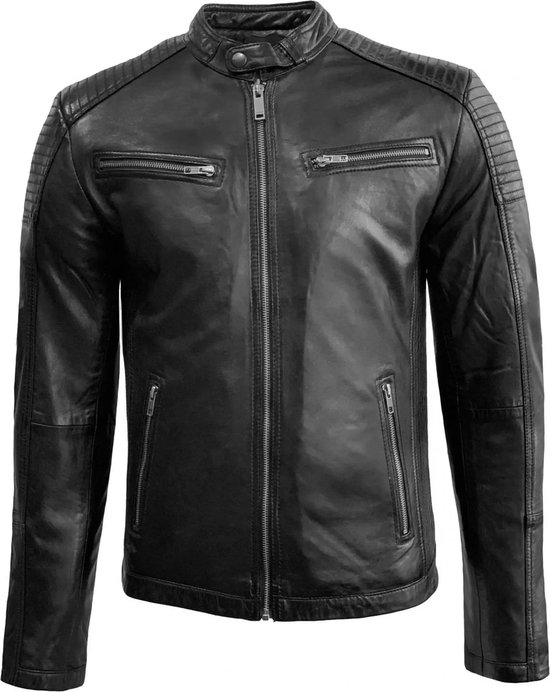 Leren heren jas met recht rits zwart-Moderno - 3XL