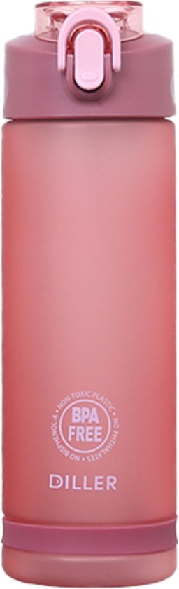 850ml Diller Waterfles met Rietje - Drinkfles - Handig Sluitsysteem - Roze