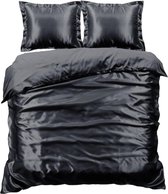 Beauty Silk Dekbedovertrek - 200x200/220 - Glans Satijn - Zwart