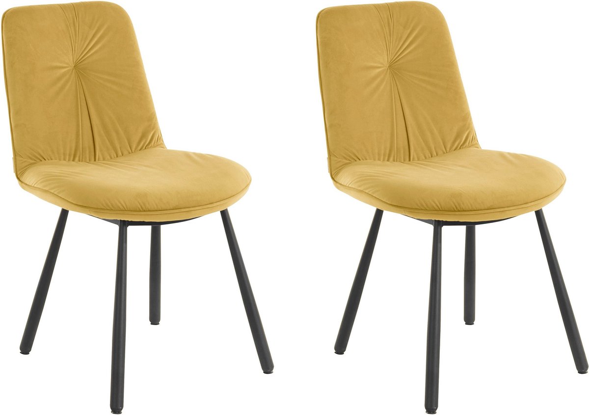 Notio Living Meryl-Eetkamerstoel - Geel Fluweel - Set van 2