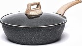 CAROTE braadpan zwart 28 cm met deksel, pan met duurzame anti-aanbaklaag, diepe koekenpannen Voor alle soorten fornuizen inclusief pan-inductie