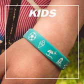 Ikgaopavontuur SOS armbandje kinderen met leuke reisiconen om aan te wijzen! - blauw 170 x 12 mm - naambandje kind - siliconen armbandje met telefoonnummer