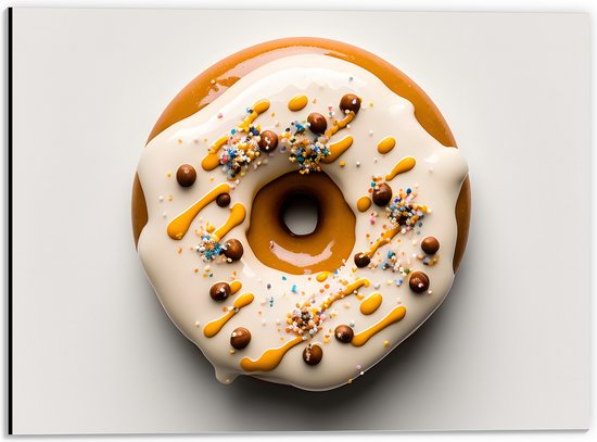 Dibond - Geglazuurde Donut tegen Lichtgekleurde Achtergrond - 40x30 cm Foto op Aluminium (Met Ophangsysteem)