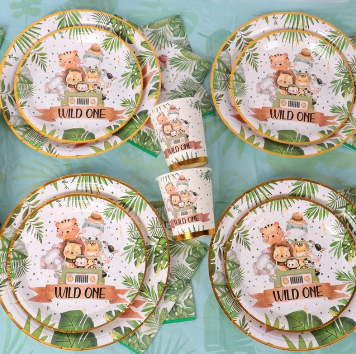 Safari jungle animal fête vaisselle lion singe assiettes tasses enfants  décoration d'anniversaire