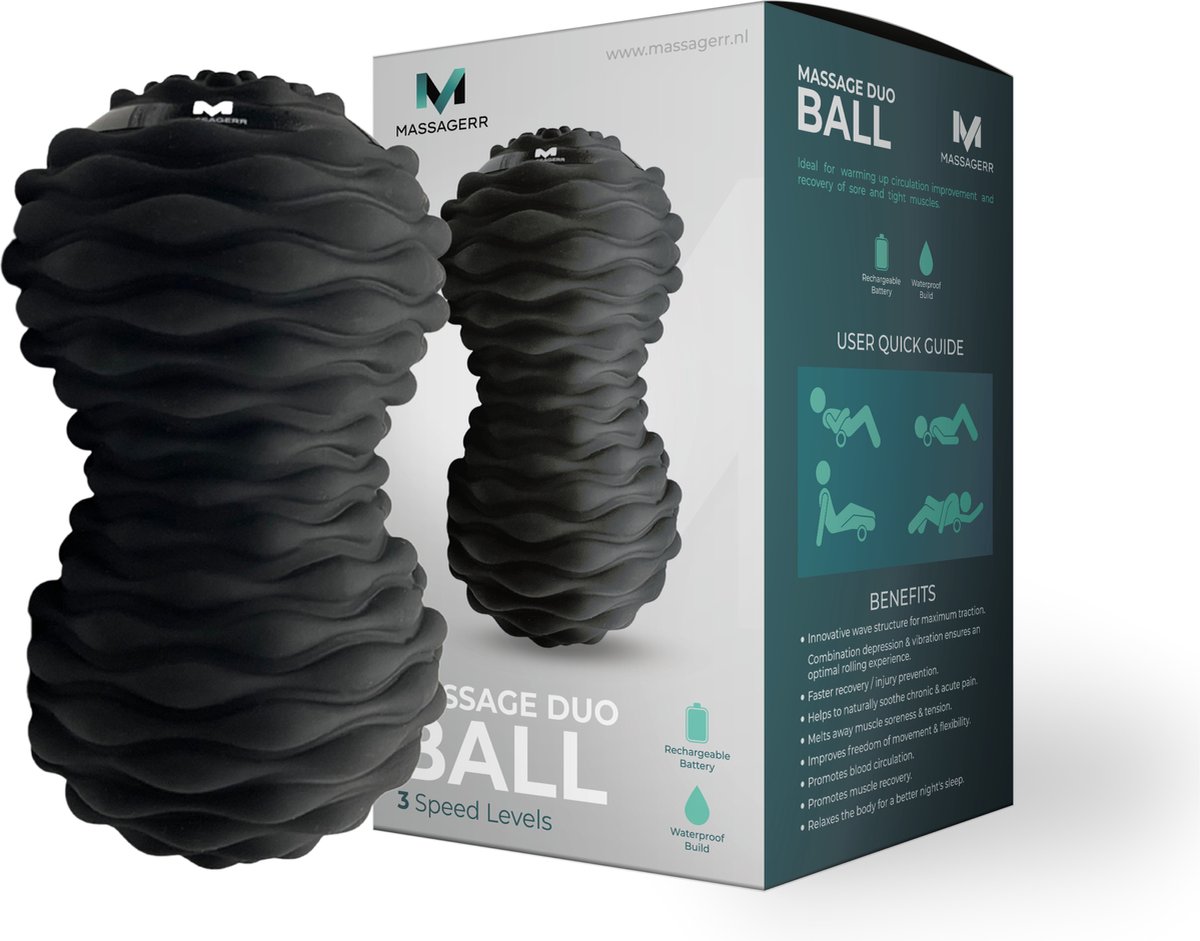 Goedkoopste Massagerr® Vibrerende Duo Massagebal - Triggerpoint Bal - 4 Tril Niveaus - Massage Bal - Peanut Ball - Massage Roller voor Rug, Nek, Benen, Voeten, Fullbody