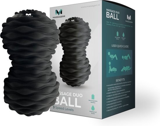 Massagerr® Vibrerende Duo Massagebal - Triggerpoint Bal - 4 Tril Niveaus - Massage Bal - Peanut Ball - Massage Roller voor Rug, Nek, Benen, Voeten, Fullbody