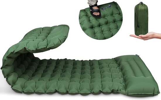 Zelfopblazende Slaapmat, Lichtgewicht Camping Pad Met Pillow, 3Cm Foam Matras Voor Camping Wandelen Reizen, Waterdicht Comfortabel, 192 X 66Cm (Unique Splicable Design),Blue