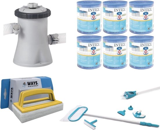 WAYS - Maintenance de la piscine - 2x Pompe de Chauffage et de filtration de piscine 2271 L/h & 6 Filtres Type A & Brosse à récurer WAYS