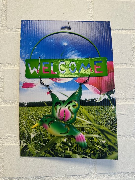 Metalen Tuinhanger 'Welcome' Kolibri Groen