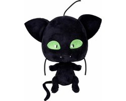 Bandai - Miraculous Lieveheersbeestje - Zachte Pluche 15 cm - Plagg - Officieel Gelicenseerd Miraculous - Zwarte Kat Kwami Pluche Plagg - P50692