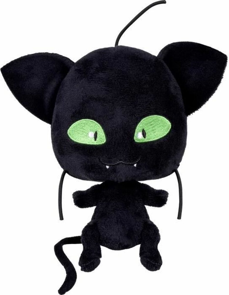 Bandai - Miraculous Lieveheersbeestje - Zachte Pluche 15 cm - Plagg - Officieel Gelicenseerd Miraculous - Zwarte Kat Kwami Pluche Plagg - P50692