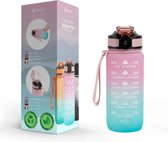 Supplife Motivational Water Bottle - Gourde 600 ml - Gourde avec marqueur de temps - Avec paille - Adultes - Enfants - Aqua Pink - Brosse de nettoyage incluse