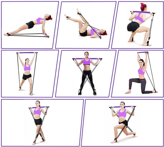 Pilates Bar Set Kit de barre de Pilates avec 4 bandes de résistance  Équipement de fitness portable Ensemble de yoga