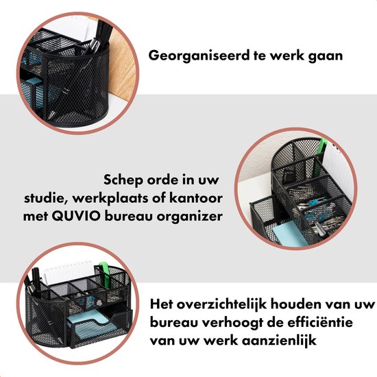 QUVIO de bureau / Accessoires de bureau / Organisateur de bureau plumier / Organisateur de bureau / Pen tray / Pen tray / Porte-stylo - 9 compartiments - Acier