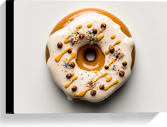 Canvas - Geglazuurde Donut tegen Lichtgekleurde Achtergrond - 40x30 cm Foto op Canvas Schilderij (Wanddecoratie op Canvas)
