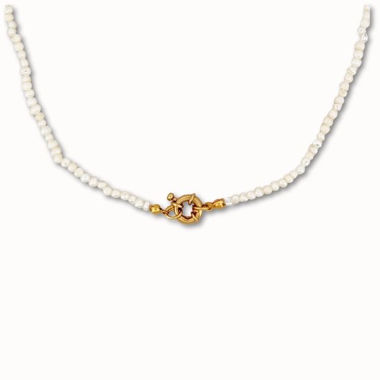 ByNouck Jewelry - White Pearl Choker - Parelketting Met Gouden Slotje