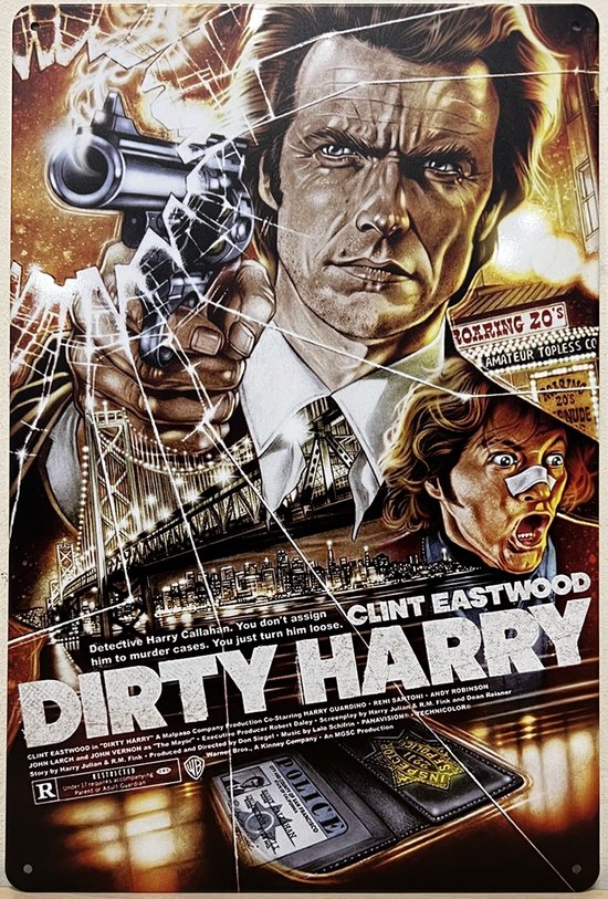 Dirty Harry Clint Eastwood Reclamebord van metaal METALEN-WANDBORD - MUURPLAAT - VINTAGE - RETRO - HORECA- BORD-WANDDECORATIE -TEKSTBORD - DECORATIEBORD - RECLAMEPLAAT - WANDPLAAT - NOSTALGIE -CAFE- BAR -MANCAVE- KROEG- MAN CAVE
