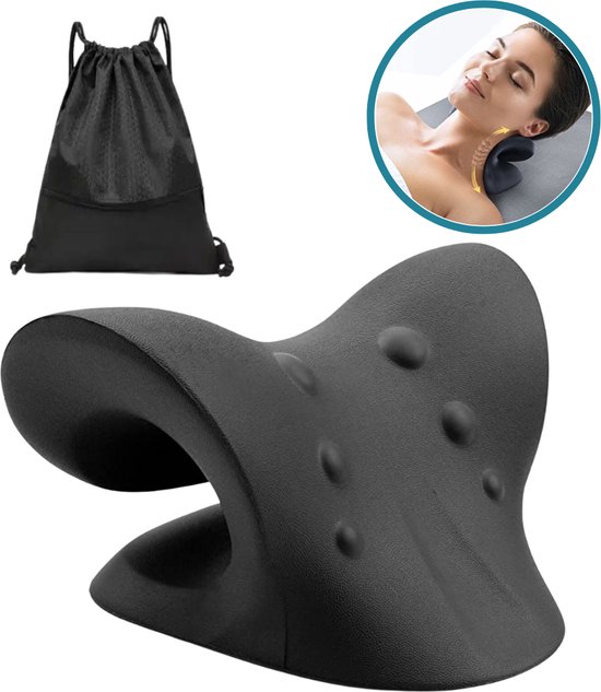 Foto: Quality time nekstretcher massagekussen neck releaser nekmassage apparaat nekkussen backstretcher voor rug en nekklachten zwart met e book