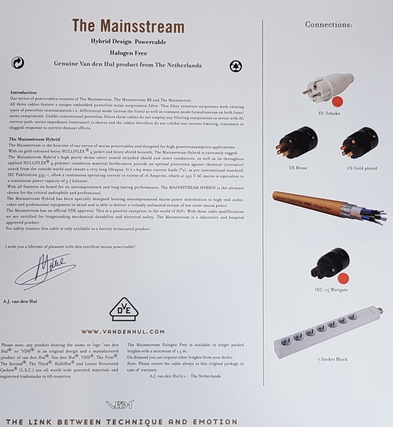 Van den Hul The Mainstream Hybrid Netsnoer Stroomkabel Schuko