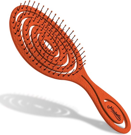 Ninabella haarborstel antiklit dames en heren - Spiraalvormige anti klit borstel - Detangler brush - Stijlborstel krullen of steil haar - Oranjerood