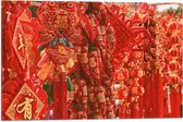Vlag - Kraam Vol Rode Chinese Versieringen - 60x40 cm Foto op Polyester Vlag