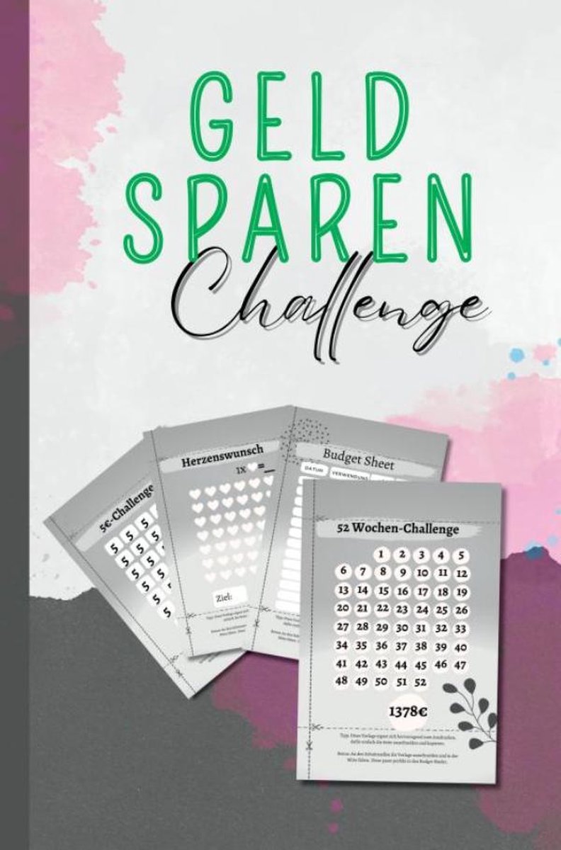 Geld Sparen Challenge Buch mit 8 Sparchallenges (24er Set) - Budget Planner Deutsch Challenges - Spar Challenge für Budgetplaner - Finanzplaner Haushaltsbuch - Cash Stuffing - Budget Binder A6 Leder