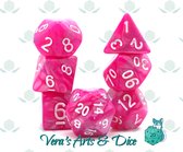 Polyset Dice | Dobbelstenen - Set Van 7 Stuks - Parelmoer Roze en Wit | Polydice | Voor D&D en Andere Rollenspellen | Plastic Dobbelstenen Set voor Dungeons and Dragons | Polyhedral Dice Set | Zwarte Velvet Dice Bag voor Ongeveer 3 Sets