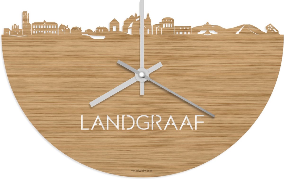Skyline Klok Landgraaf Bamboe hout - Ø 40 cm - Stil uurwerk - Wanddecoratie - Meer steden beschikbaar - Woonkamer idee - Woondecoratie - City Art - Steden kunst - Cadeau voor hem - Cadeau voor haar - Jubileum - Trouwerij - Housewarming -