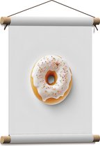 Textielposter - Donut met Wit Glazuur en Sprinkels tegen Lichtgekleurde Achtergrond - 30x40 cm Foto op Textiel