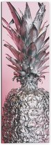 Dibond - Zilveren Ananas met Roze Achtergrond - 50x150 cm Foto op Aluminium (Met Ophangsysteem)