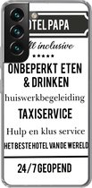 Geschikt voor Samsung Galaxy S22 hoesje - Spreuken - Hotel papa - Quotes - Vader - Siliconen Telefoonhoesje