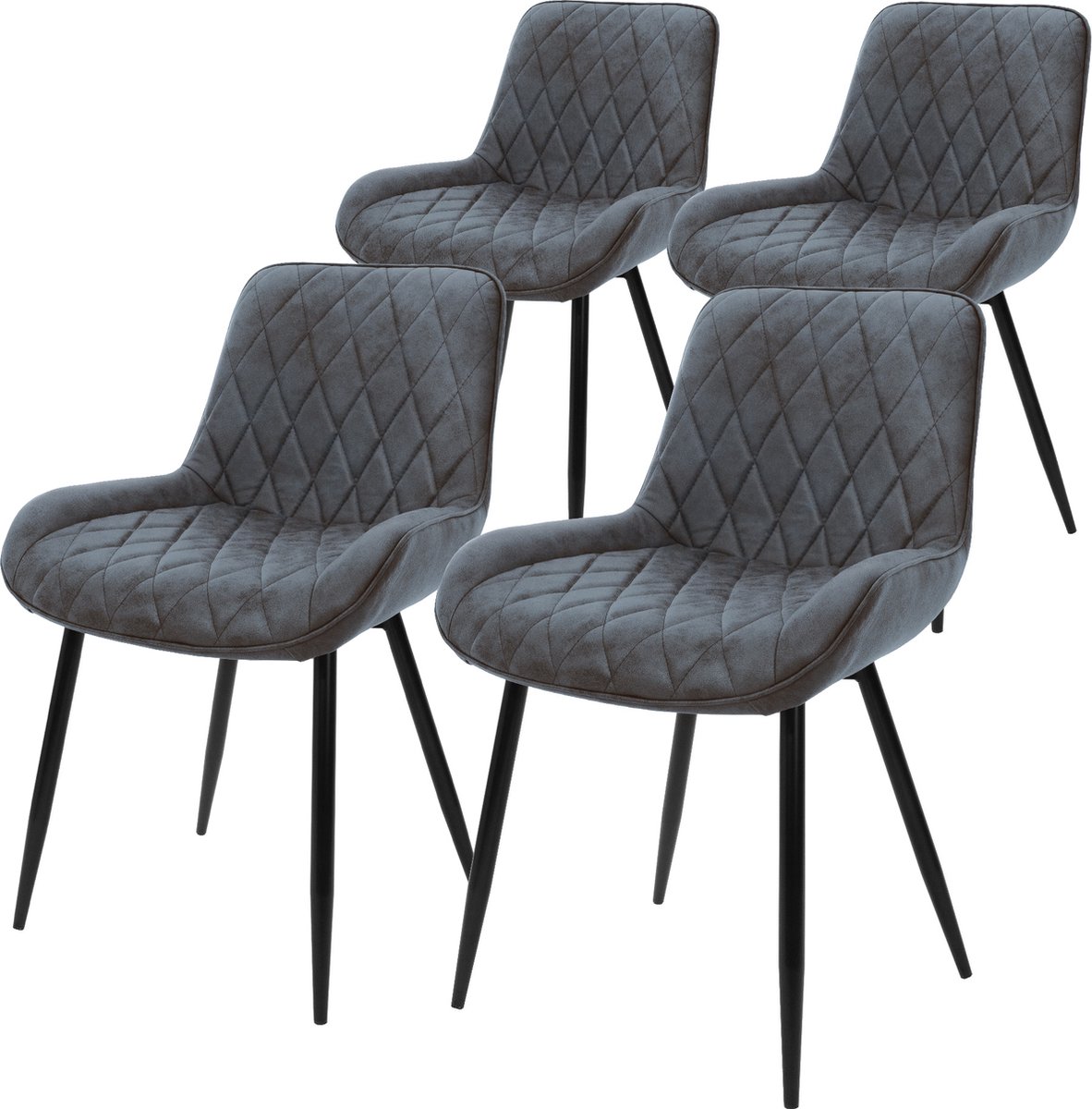 ml-design set van 4 stoelen eetkamerstoel met rug- en armsteunen antraciet PU-lederen zitting metalen poten keukenzitjes keukestoelen woonkamerzitjes loungestoelen beklede stoelen