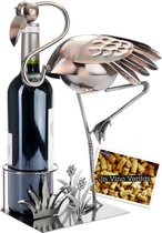BRUBAKER Wijnfleshouder Flamingo - decoratief object metaal - flessenstandaard met wenskaart