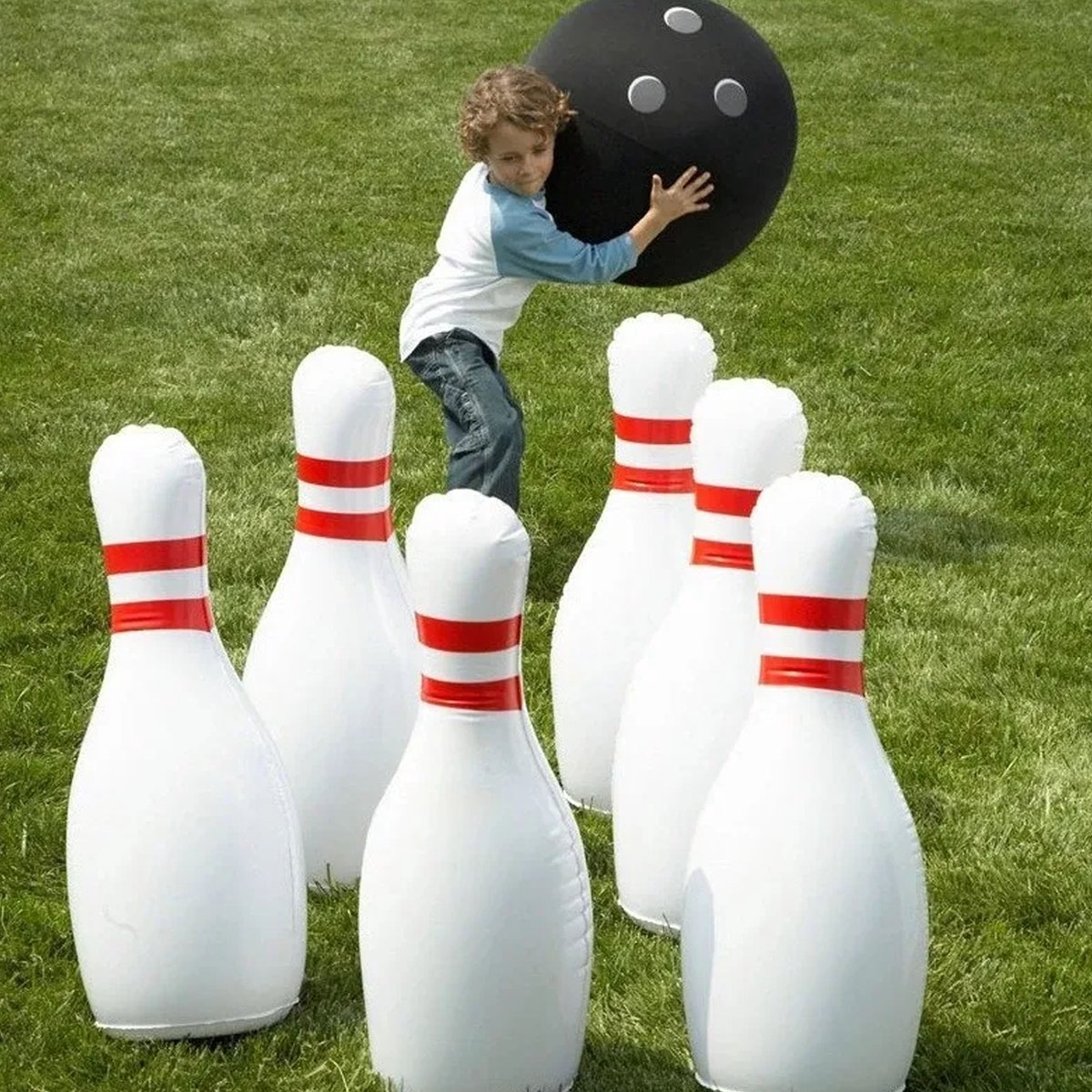 Jeu De Quilles Gonflable Géant Pour Enfant - 6 Quilles 68,5 Cm + 1 Boule 64 Cm, Pompe Et Patches Réparation (jeu Extérieur 2 Ans Et Plus)