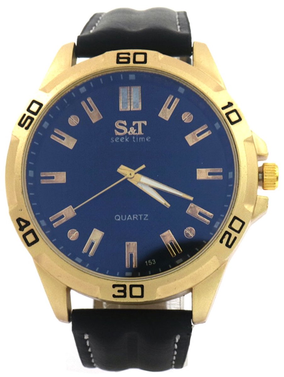 Horloge - Kast 46 mm - Metaal en Kunstleer - Zwart