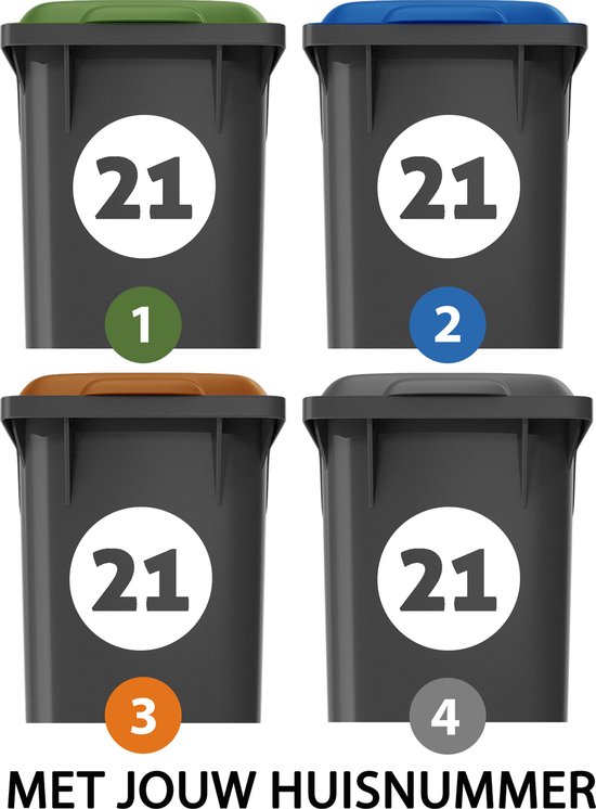 Container stickers XL - Voordeelset 4 stuks - 20cm - Container / Kliko sticker huisnummer - afvalcontainer sticker - klikosticker - Rondje dicht