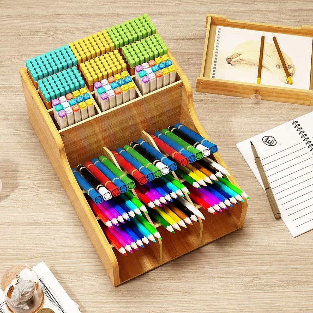 Ohuhu - Bamboo Marker Organizer – voor 112 markers (zonder markers)
